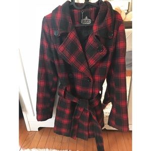 Red plaid peacoat!